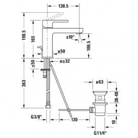 Смеситель для раковины Duravit B.2 однорычажный с донным клапаном хром B21020001010