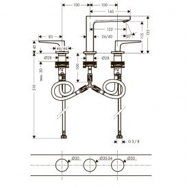 Змішувач для раковини Двохважеля прихований Hansgrohe колекція Metropol хром 74514000