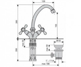 Змішувач для раковини Emmevi Stella двухвентильний хром CR17913