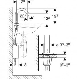 Змішувач для раковини Geberit Piave електронний з термостатом живлення від мережі хром 116.167.21.1