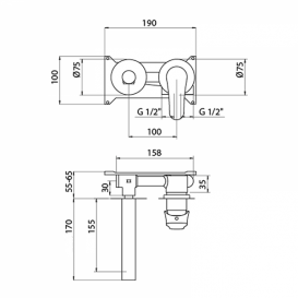 Змішувач для раковини GRB E-Plus прихованого монтажу одноважельний чорний 35534320