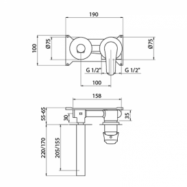 Смеситель для раковины GRB Premier скрытого монтажа однорычажный с донным клапаном хром 50536500