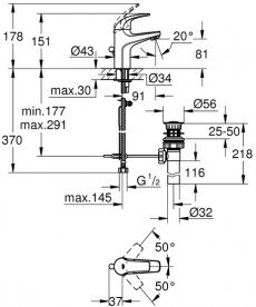 Смеситель для раковины Grohe BauCurve однорычажный с донным клапаном хром 32805000