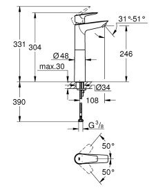 Смеситель для раковины Grohe BauEdge New однорычажный хром 23761001