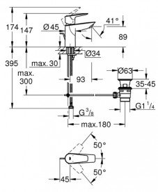 Змішувач для раковини Grohe BauEdge з донним клапаном хром 23328001