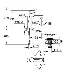Смеситель для раковины Grohe Concetto M-Size с нажимным донным клапаном хром 23932001