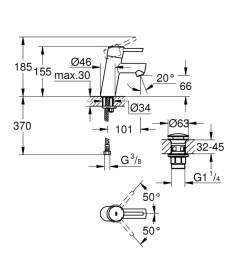 Смеситель для раковины Grohe Concetto S-Size с нажимным донным клапаном хром 23931001