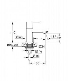 Смеситель для раковины Grohe Eurocube однорычажный хром 23137000