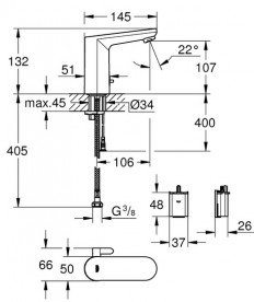 Смеситель для раковины Grohe Eurosmart Cosmopolitan E инфракрасный электронный питание от батарей хром 36327002