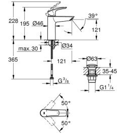 Смеситель для раковины Grohe Eurosmart M-Size с нажимным донным клапаном хром 23923003