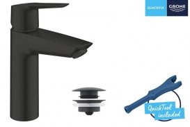 Смеситель для раковины Grohe QuickFix Start однорычажный с донным клапаном черный матовый 237462432