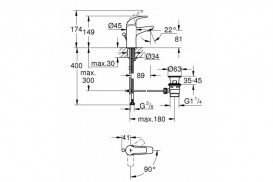 Смеситель для раковины Grohe Start Curve с донным клапаном хром 23765000
