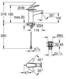 Смеситель для раковины Grohe Swift M-Size однорычажный с донным клапаном хром 24327001