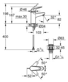 Змішувач для раковини Grohe Swift S-Size одноважільний з донним клапаном 24319001