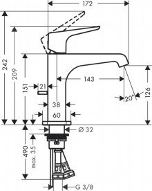Смеситель для раковины Hansgrohe Axor Citterio E однорычажный с донным клапаном шлифованный черный хром 36110340