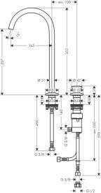 Змішувач для раковини Hansgrohe Axor One Select 260 на 2 отвори з донним клапаном Push-Open матова латунь 48060950