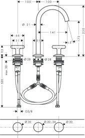 Змішувач для раковини Hansgrohe Axor One на 3 отвори з донним клапаном хром 48040000