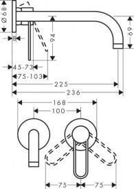 Смеситель для раковины Hansgrohe Axor Uno настенный шлифованный черный хром 38122340