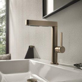 Смеситель для раковины Hansgrohe Finoris с выдвижной лейкой бронза матовая 76063140