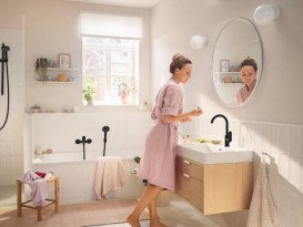 Змішувач для раковини Hansgrohe Rebris S одноважільний зі зливним гарнітуром чорний матовий 72536670