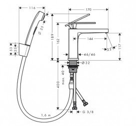 Смеситель для раковины Hansgrohe Tecturis E с гигиеническим душем матовый черный 73210670