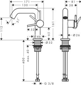 Смеситель для раковины Hansgrohe Tecturis S CoolStart с донным клапаном черный матовый 73322670