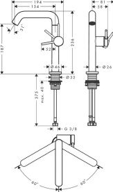 Смеситель для раковины Hansgrohe Tecturis S CoolStart с донным клапаном черный матовый 73364670