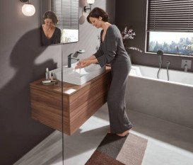 Змішувач для раковини Hansgrohe Vivenis CoolStart одноважільний чорний матовий хром 75023340