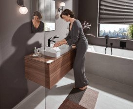 Смеситель для раковины Hansgrohe Vivenis с донным клапаном черный матовый 75020670