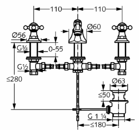 Смеситель для раковины двухвентильный с донным клапаном скрытый Kludi Adlon золото 510464520