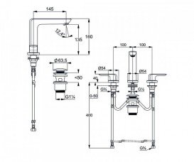 Змішувач для раковини Kludi Ameo Двохважеля на 3 отвори 413930575