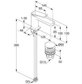 Змішувач для раковини Kludi Decus з донним клапаном збройова сталь PVD 54267N275