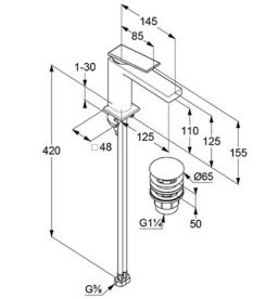Смеситель для раковины Kludi Decus с донным клапаном оружейная сталь PVD 54288N275
