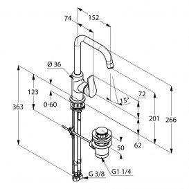 Змішувач для раковини Kludi TERCIO з донним клапаном змішувач хром 380230575