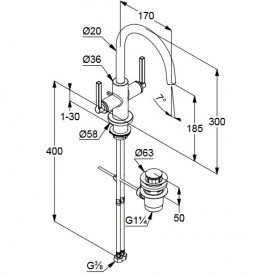 Змішувач для раковини Kludi Nova Fonte Puristic двоважільний із донним клапаном чорний матовий 201183915