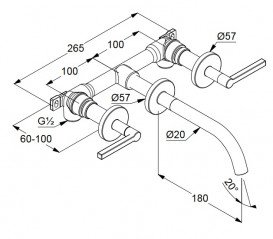 Смеситель для раковины Kludi Nova Fonte Puristic 180 настенный на 3 отверстия черный матовый 201443915