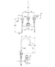 Смеситель для раковины Kludi Nova Fonte на 3 отверстия брашированная бронза PVD 20143N115