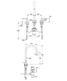 Смеситель для раковины Kludi Nova Fonte на 3 отверстия морской матовый 20143O315