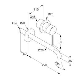Смеситель для раковины Kludi Nova Fonte настенный однорычажный хром 202450515