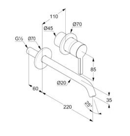Смеситель для раковины Kludi Nova Fonte настенный однорычажный серый матовый 20245O115