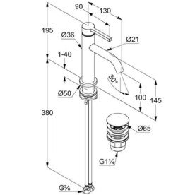 Змішувач для раковини Kludi Nova Fonte з донним клапаном брашоване золото PVD 20288N015