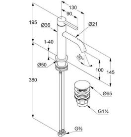 Змішувач для раковини Kludi Nova Fonte з донним клапаном брашоване золото PVD 20289N015