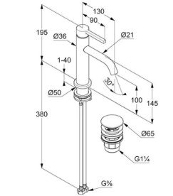 Змішувач для раковини Kludi Nova Fonte з донним клапаном брашована бронза PVD 20289N115