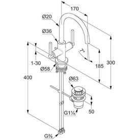 Змішувач для раковини Kludi Nova Fonte двоважільний брашована бронза PVD 20118N115