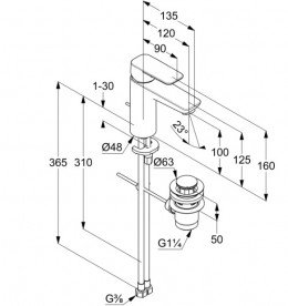 Змішувач для раковини Kludi Pure&Style із донним клапаном чорний матовий 402903975