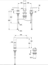 Смеситель для раковины Kludi Renon на 3 отверстия оружейная сталь PVD 42393N275