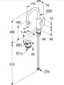 Смеситель для раковины Kludi Renon с донным клапаном брашированное золото PVD 42027N075