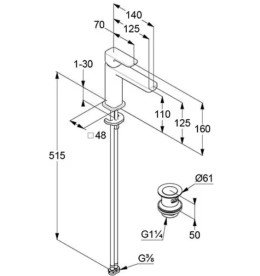 Смеситель для раковины Kludi Renon с донным клапаном брашированный никель PVD 42289N575