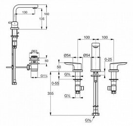 Змішувач для раковини Kludi TERCIO на три отвори Двохважеля хром 383940575
