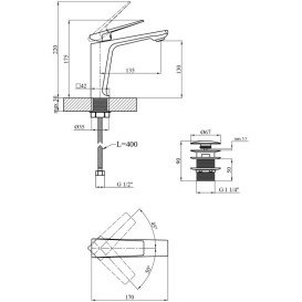 Смеситель для раковины Kroner KRP Ersel-SCH0111BV с донным клапаном черный CV035470